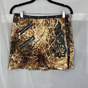 Vintage y2k Tokyo animal print satin studded mini skirt 10 grunge edgy leather